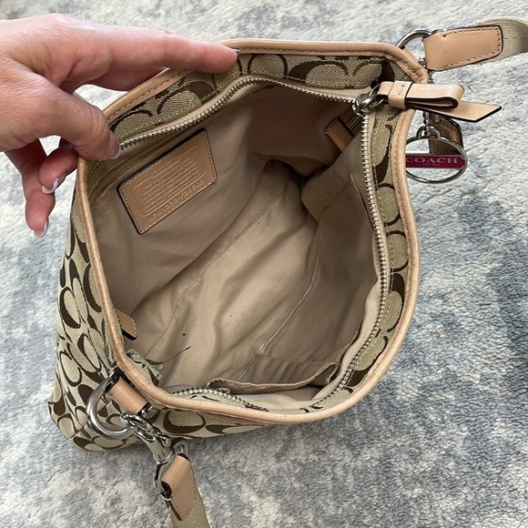 Coach Signature Stripe File Bag Crossbody Messenger Tan Pink F28502 - Picture 15 of 17